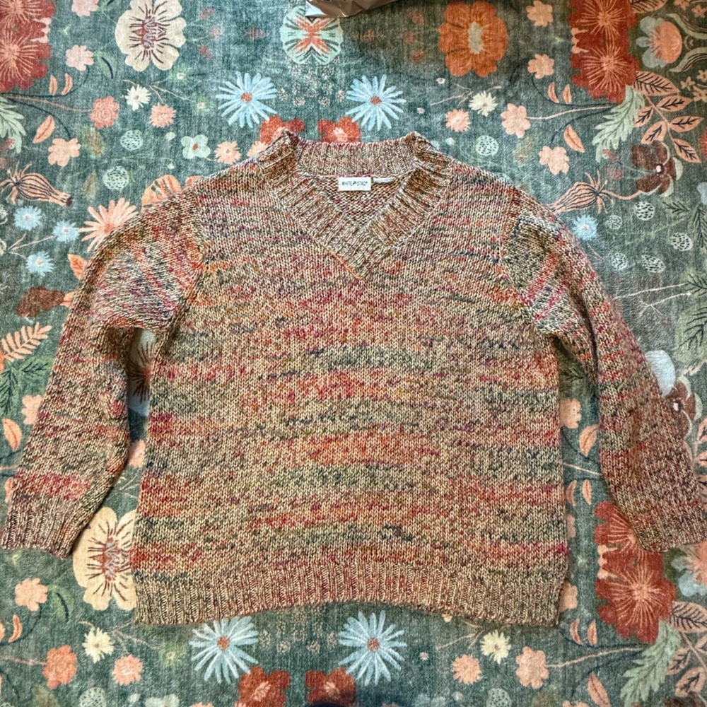White Stag Womens Large V-Neck Sweater Multicolor Space Dye Marled Knit Pullover